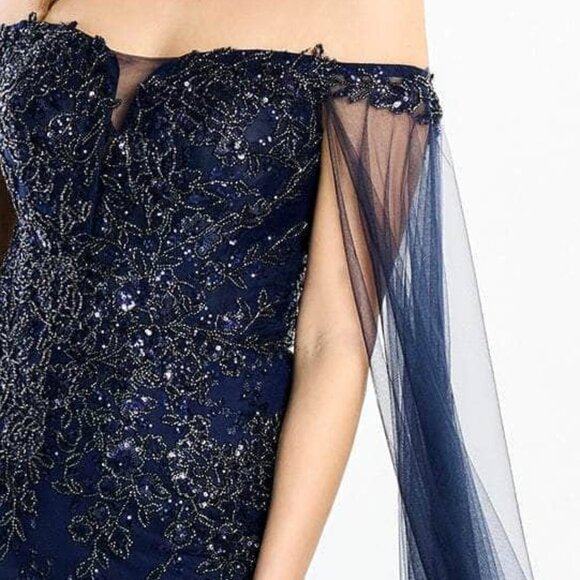 NWT Montage by Mon Cheri M2204 Beaded Applique Prom Dress Navy Size 14 - Picture 3 of 8